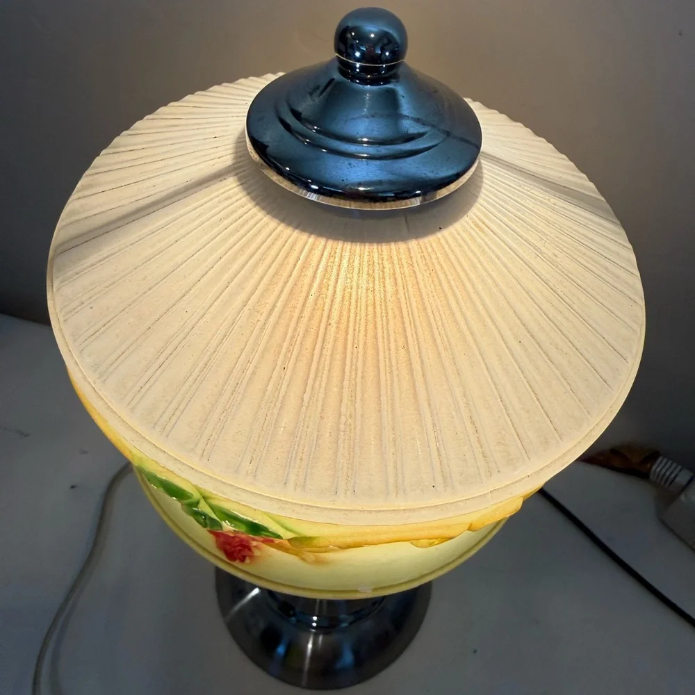Vintage Metal Base Art Deco Green Painted  Boudoir Table Lamp‎ 3- Way Touch